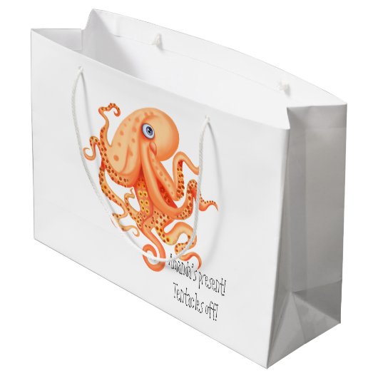 かわいいオレンジパーソナライズされたのタコの触手 ラージペーパーバッグ (裏面アングル)