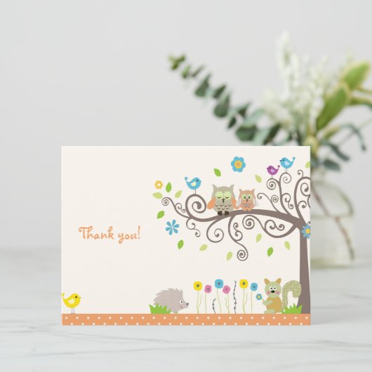 かわいいオレンジフクロウニュートラルベビースシャワーサンキューカード サンキューカード (スタンド正面)