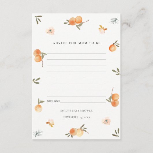 かわいいオレンジフローラボホアドバイスforムームベビーシュエ エンクロージャーカード (正面)