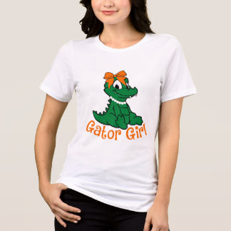 かわいいオレンジリボンのワニのガールズデザイン トライブレンドTシャツ