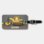 かわいいオレンジ掘削機の建築の建築者の男の子 ラゲッジタグ (正面横)