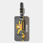 かわいいオレンジ掘削機の建築の建築者の男の子 ラゲッジタグ (正面縦)