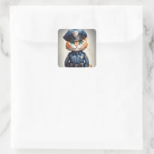 かわいいオレンジ猫in警察ユニフォーム水彩画 スクエアシール (バッグ)