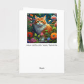 かわいいオレンジ考え色の花の猫 カード (裏面)