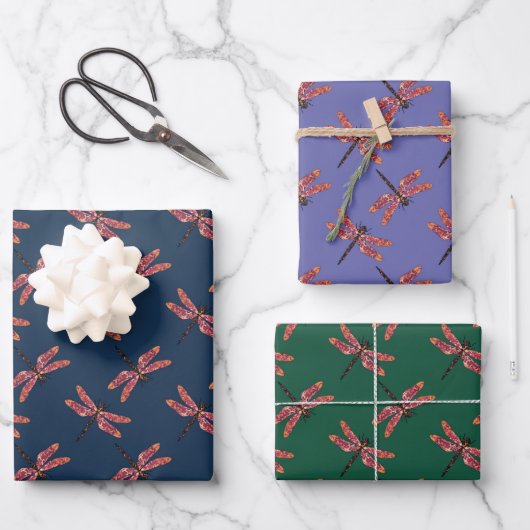 かわいいオレンジ色と黄色の渦状のトンボの柄 ラッピングペーパーシート (正面)