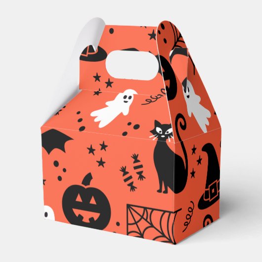 かわいいオレンジ色のかぼちゃの幽霊のハロウィンパターン フェイバーボックス (正面サイド)