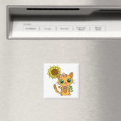 かわいいオレンジ色のかわいい猫ひまわり マグネット (インサイチュ (食洗機))