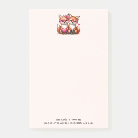 かわいいオレンジ色のキツネで恋をする住所 ポストイット (正面)