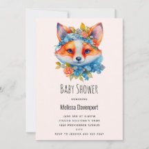 かわいいオレンジ色のキツネとフローラクラウン赤ちゃんシャワー