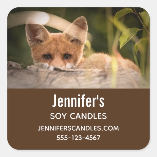 かわいいオレンジ色のキツネの写真 スクエアシール (正面)