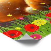 かわいいオレンジ色のキツネの母と子のアート保育園 ポスター (角)