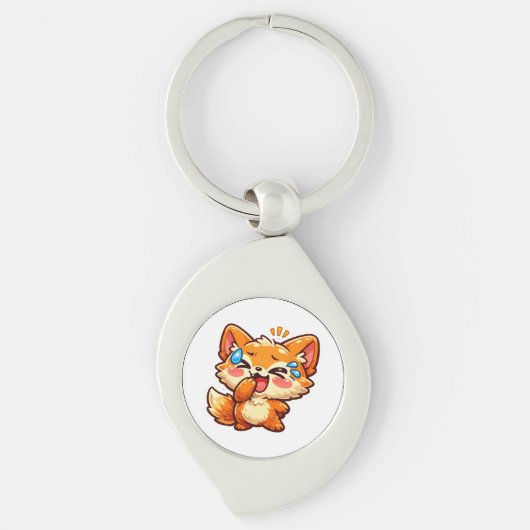 かわいいオレンジ色のキツネの涙ステッカー キーホルダー (正面)