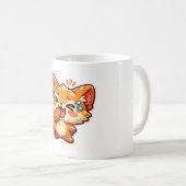 かわいいオレンジ色のキツネの涙ステッカー コーヒーマグカップ (正面右)