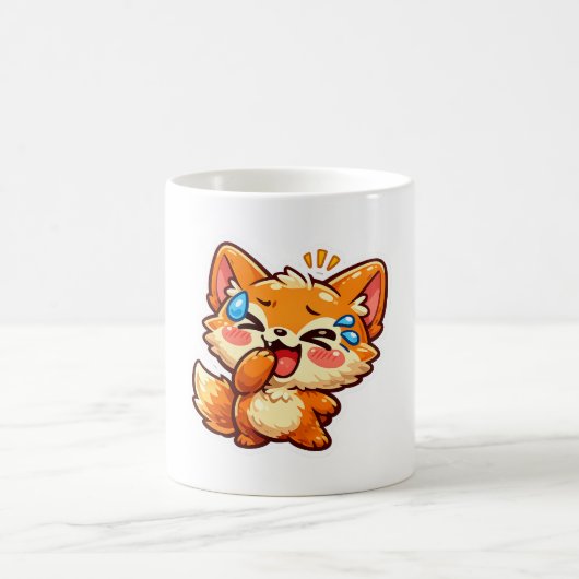 かわいいオレンジ色のキツネの涙ステッカー コーヒーマグカップ (中央)