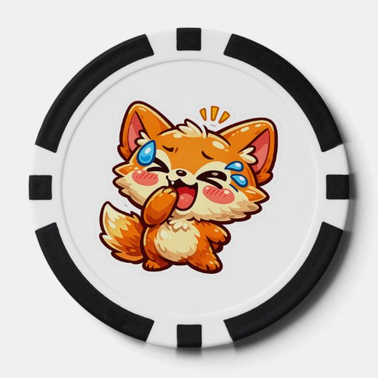 かわいいオレンジ色のキツネの涙ステッカー ポーカーチップ (正面)
