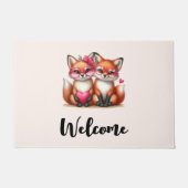 かわいいオレンジ色のキツネインラブウェルカム ドアマット (正面)