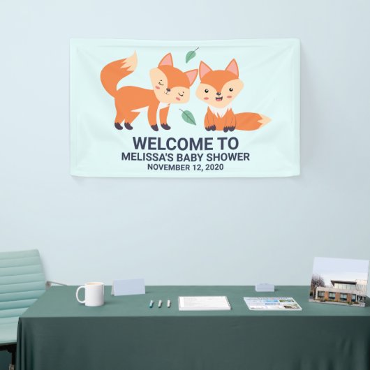 かわいいオレンジ色のキツネグラフィックイラストレーションベビーシャワー 横断幕 (トレードショー)