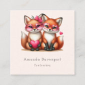 かわいいオレンジ色のキツネズインラブ スクエア名刺 (正面)