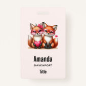 かわいいオレンジ色のキツネズインラブ バッジ (正面)