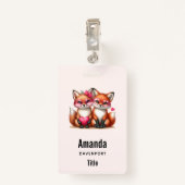 かわいいオレンジ色のキツネズインラブ バッジ (裏面クリップ)