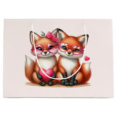 かわいいオレンジ色のキツネズインラブ ラージペーパーバッグ (正面)