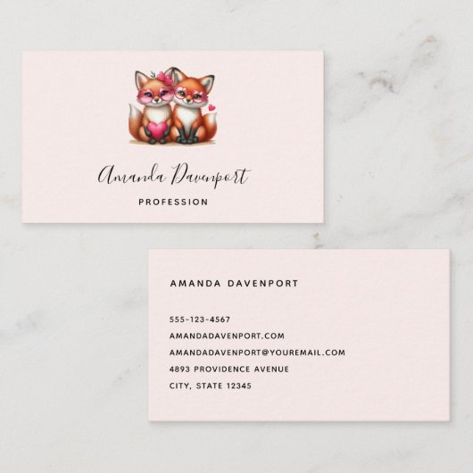 かわいいオレンジ色のキツネズインラブ 名刺 (正面/裏面)