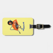 かわいいオレンジ色のシャベル付きトロリーバケットの漫画イラスト ラゲッジタグ (正面横)