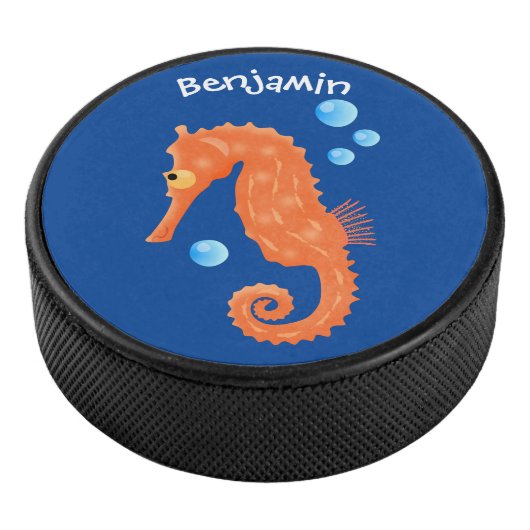 かわいいオレンジ色のシーホースの泡の漫画イラストレーション アイスホッケーパック (3/4)