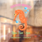 かわいいオレンジ色のシーホースの泡の漫画イラストレーション ウィンドウサイン (シート2)