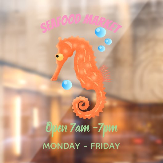 かわいいオレンジ色のシーホースの泡の漫画イラストレーション ウィンドウサイン (シート2)