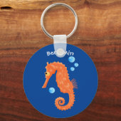 かわいいオレンジ色のシーホースの泡の漫画イラストレーション キーホルダー (正面)
