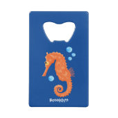 かわいいオレンジ色のシーホースの泡の漫画イラストレーション クレジットカード栓抜き (裏面)