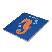 かわいいオレンジ色のシーホースの泡の漫画イラストレーション タイル (側面)