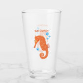 かわいいオレンジ色のシーホースの泡の漫画イラストレーション タンブラーグラス (裏面)