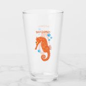 かわいいオレンジ色のシーホースの泡の漫画イラストレーション タンブラーグラス (正面)