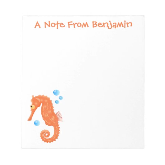 かわいいオレンジ色のシーホースの泡の漫画イラストレーション ノートパッド (正面)