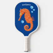 かわいいオレンジ色のシーホースの泡の漫画イラストレーション ピックルボールラケット (裏面)