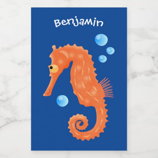 かわいいオレンジ色のシーホースの泡の漫画イラストレーション フードラベル (シングルラベル)