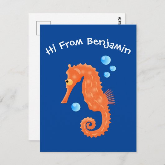 かわいいオレンジ色のシーホースの泡の漫画イラストレーション ポストカード (正面/裏面)