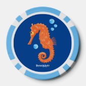 かわいいオレンジ色のシーホースの泡の漫画イラストレーション ポーカーチップ (裏面)