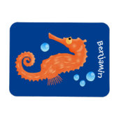 かわいいオレンジ色のシーホースの泡の漫画イラストレーション マグネット (横)