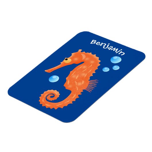 かわいいオレンジ色のシーホースの泡の漫画イラストレーション マグネット (左側)