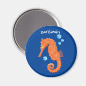 かわいいオレンジ色のシーホースの泡の漫画イラストレーション マグネット (正面/裏面)