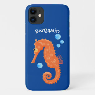 かわいいオレンジ色のシーホースの泡の漫画イラストレーション iPhone 11 ケース