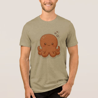 かわいいオレンジ色のタコのステッカー デザイン - 愛らしい トライブレンドTシャツ