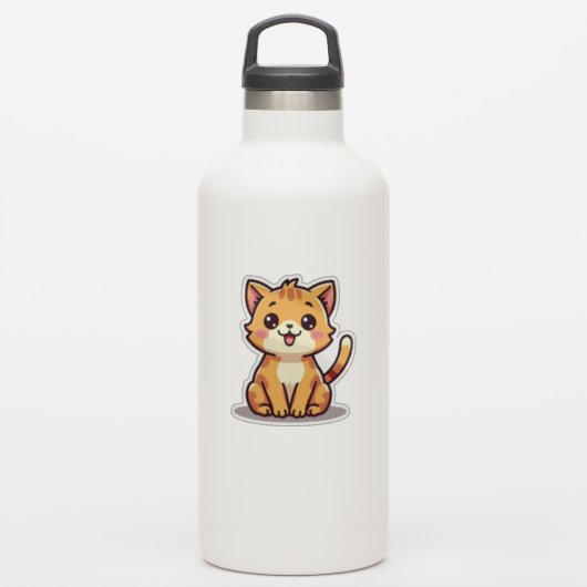 かわいいオレンジ色のタビー子猫 - チビスタイル シール (ウォーターボトル)