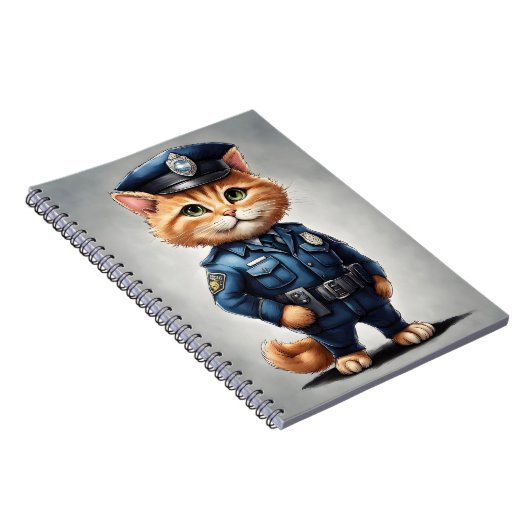 かわいいオレンジ色のタビー猫と警官の制服ウォーター・カラー ノートブック (右側)