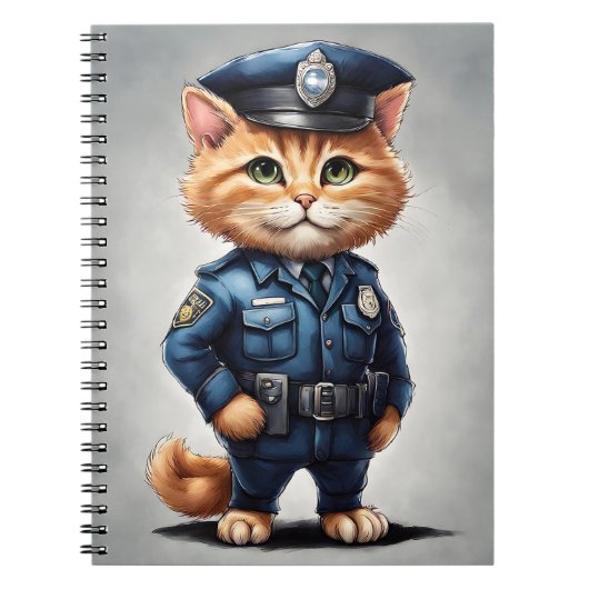 かわいいオレンジ色のタビー猫と警官の制服ウォーター・カラー ノートブック (正面)
