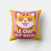 かわいいオレンジ色のタビー猫の漫画がニャーとフランスの鳴く クッション (裏面)