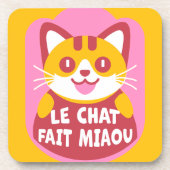 かわいいオレンジ色のタビー猫の漫画がニャーとフランスの鳴く コースター (正面)